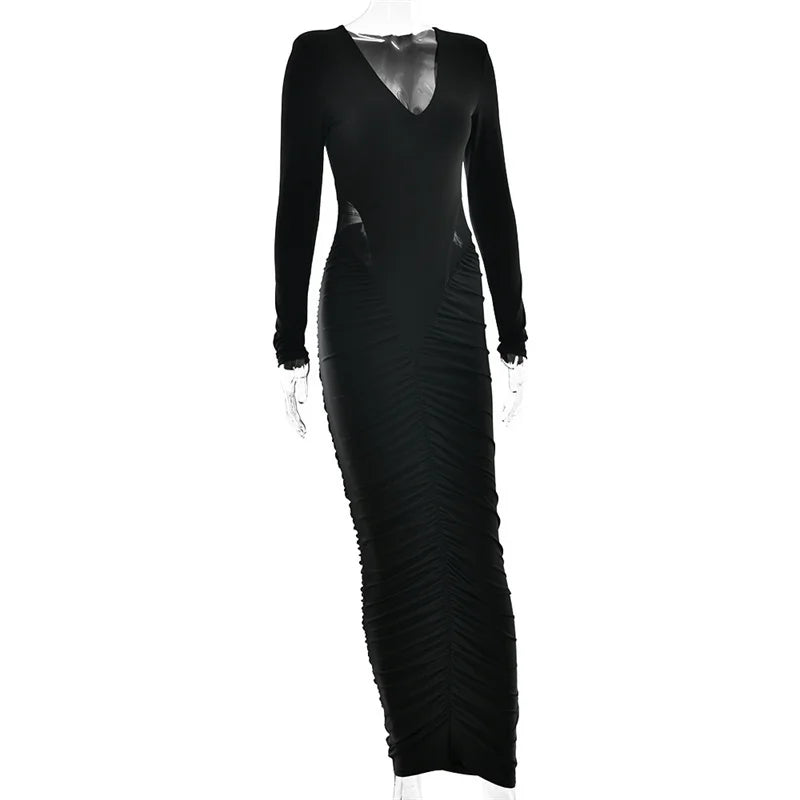 Black evening gown with long sleeves