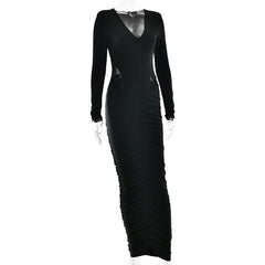 Black evening gown with long sleeves