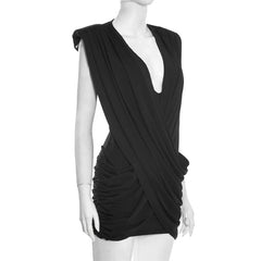 Deep V Neck Sleeveless Drape Mini Dress