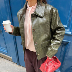 Croc Embossed Faux Leather Jacket
