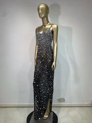 Rhinestone Mesh Embellished Spaghetti Strap Maxi Dress