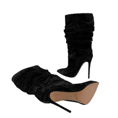 Pleated Stiletto Heel Knee High Boots