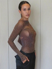 Mesh Elastic Sequin Long Sleeve Bodysuit