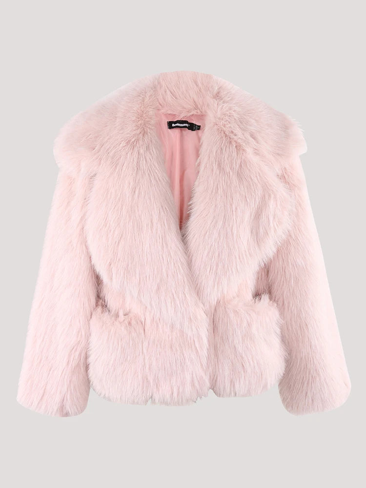 Pink fluffy shawl collar jacket