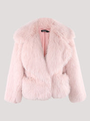 Pink fluffy shawl collar jacket