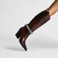 Embellished Pointed Toe Knee-High Western Boots