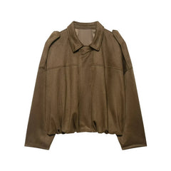 Lapel Suede Cropped Bomber Jacket