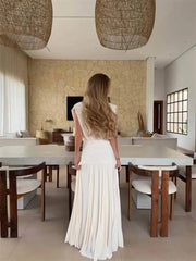 Draped V-Neck Ruched Waist Maxi Dress
