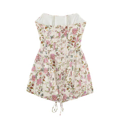 Floral Print Lace Up Strapless Corset Dress