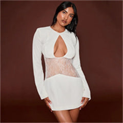 Lace Waist Cutout Long Sleeve Mini Dress