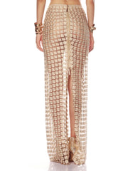 Gold Textured Hollow Out Design Cropped Top and Maxi Skirt Set