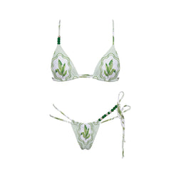 Print Embellished Bikini and Wrap Skirt Set