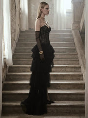 Lace Corset Asymmetrical Tulle Hem Gown