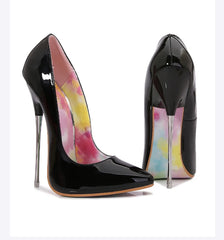 16cm Patent Stiletto Heels | Pointed Toe Pumps with Tie-Dye Soles