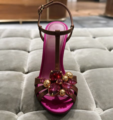 Crystal Embellished T-Strap Stiletto Heels