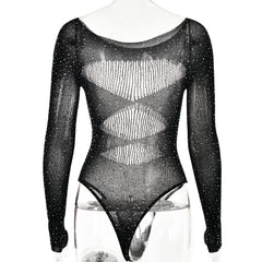 Mesh Elastic Sequin Long Sleeve Bodysuit