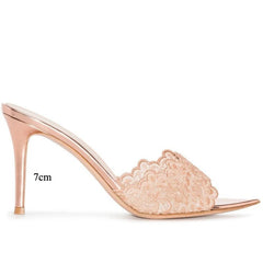 Pointed Toe Lace Mule Heels