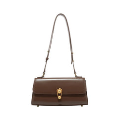 Front view of a brown leather shoulder bag