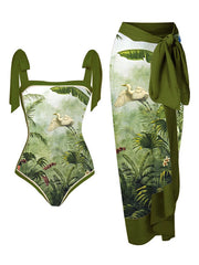 Floral Print Tie-Strap Bikini and Sarong Set