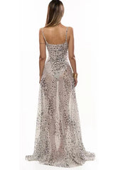 Leopard Print Mesh Bodysuit Maxi Slip Dress