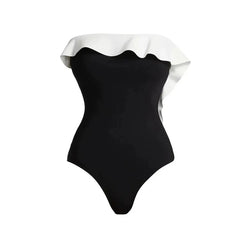 Black and White Ruffle Monokini and Skirt Set