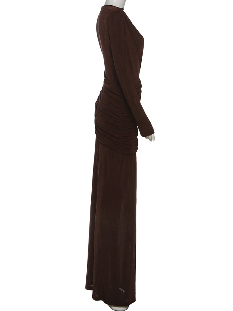 Brown long-sleeve dress on a white background