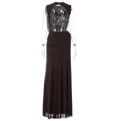 Draped Mock Neck Sleeveless Maxi Dress