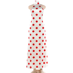 White Satin Red Polka Dot Turtleneck Maxi Dress