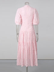 Embroidered Puff Sleeve Midi Dress
