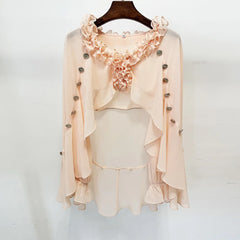 Pastel ruffled cape V-neck crop top, garment detail