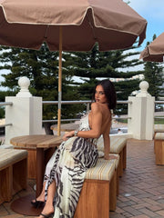 Halter Zebra Print Top and Ruched Maxi Skirt Set