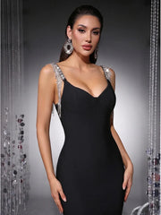 Crystal Strap Bodycon Midi Dress