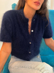 Mock Neck Puff Sleeve Fuzzy Top