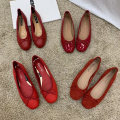 Red Ballet Flats with Bow Detail