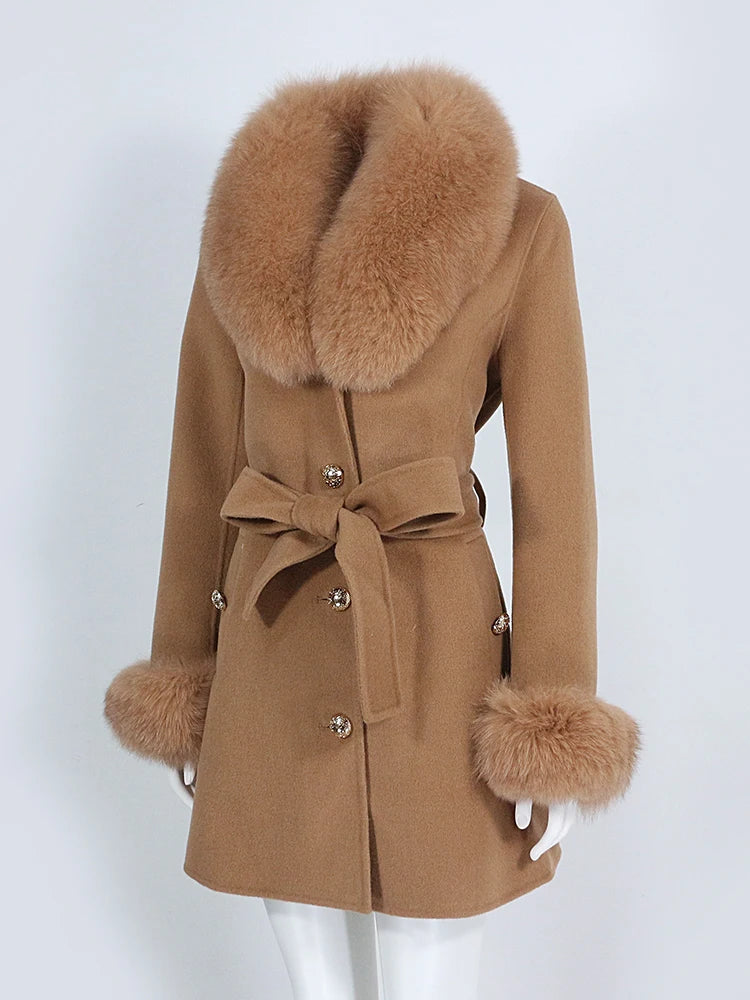 Brown coat with fur collar and cuffs on a white background