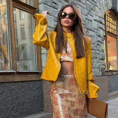 Snake Print Yellow Zip Biker Jacket