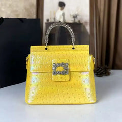 Embellished Ostrich Embossed Top Handle Bag