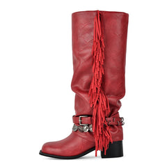 Fringe Detail Square Toe Boots