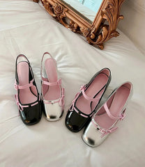 Patent Bowknot Chunky Mary Jane Heels
