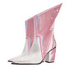 Lightning Crystal Embellished Pointed Toe Boots