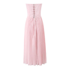 Pink Strapless Pleated Maxi Dress