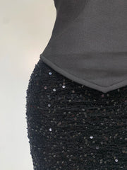 Strapless Sequin Maxi Skirt, Tube Top & Scarf Set