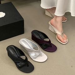 Satin Wedge Flip Flop Sandals