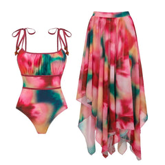 Abstract print swimwear set with tie straps