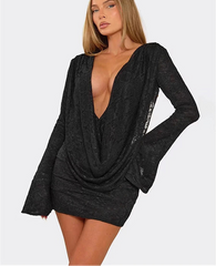 Lace Draped Deep Neckline Mini Dress