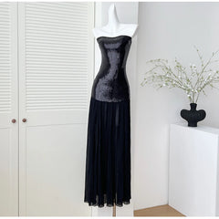 Strapless Sequin Bodice Maxi Dress