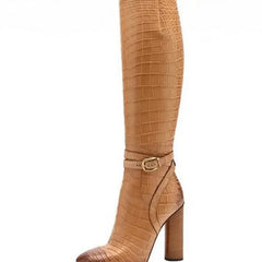 Patchwork Snake Print Knee High Boots