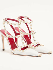 Riveted Square Toe Stiletto Heels