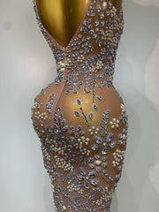 Sequin Embellished Mesh Column Dress