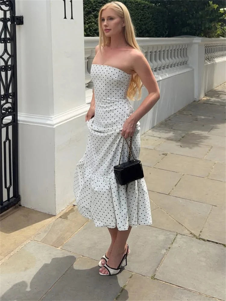 Polka dot strapless mermaid dress detail